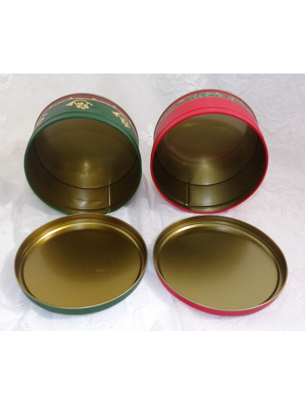 Vintage lot of 2 Christmas Tin can 3 X 5.5" Fill them up with any gift - Picture 5 of 6